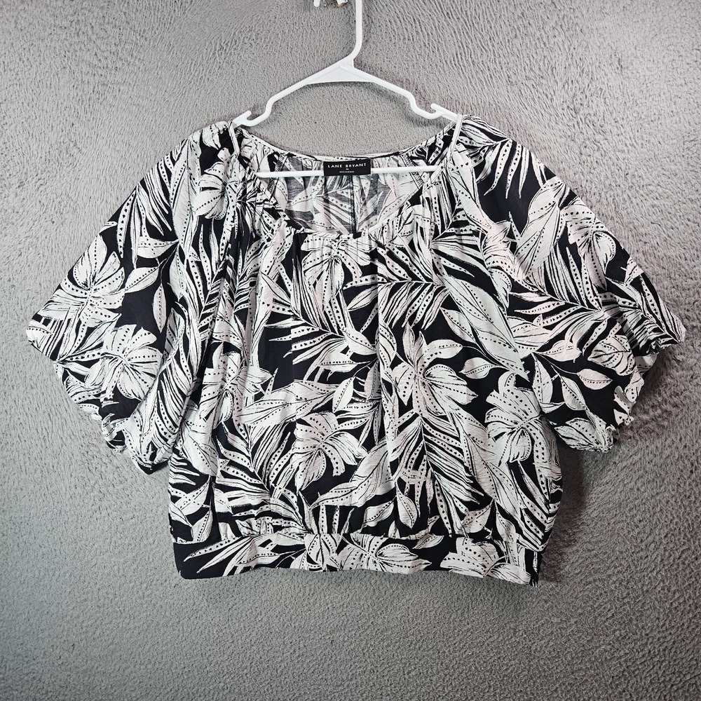 Lane Bryant Cropped‎ Top Women 18 Leaf Print Black White Comfy Casual